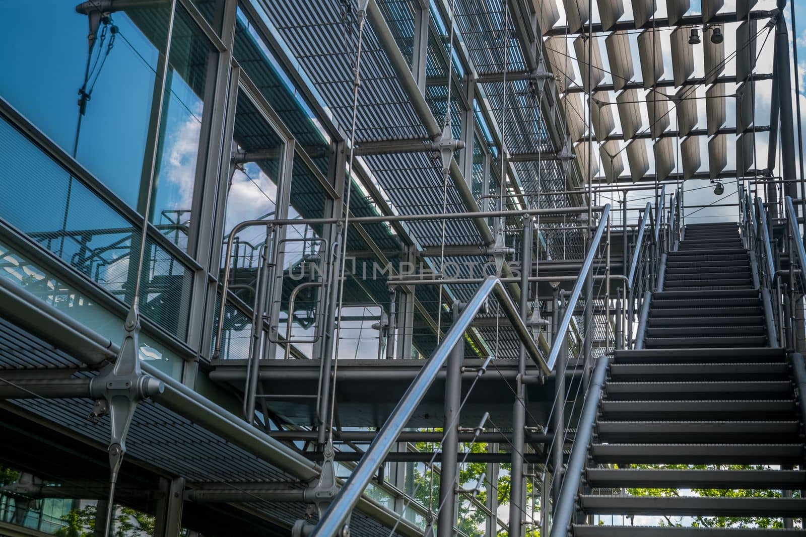 Staircase and windows of morden office building. Contemporary corporate business architecture.