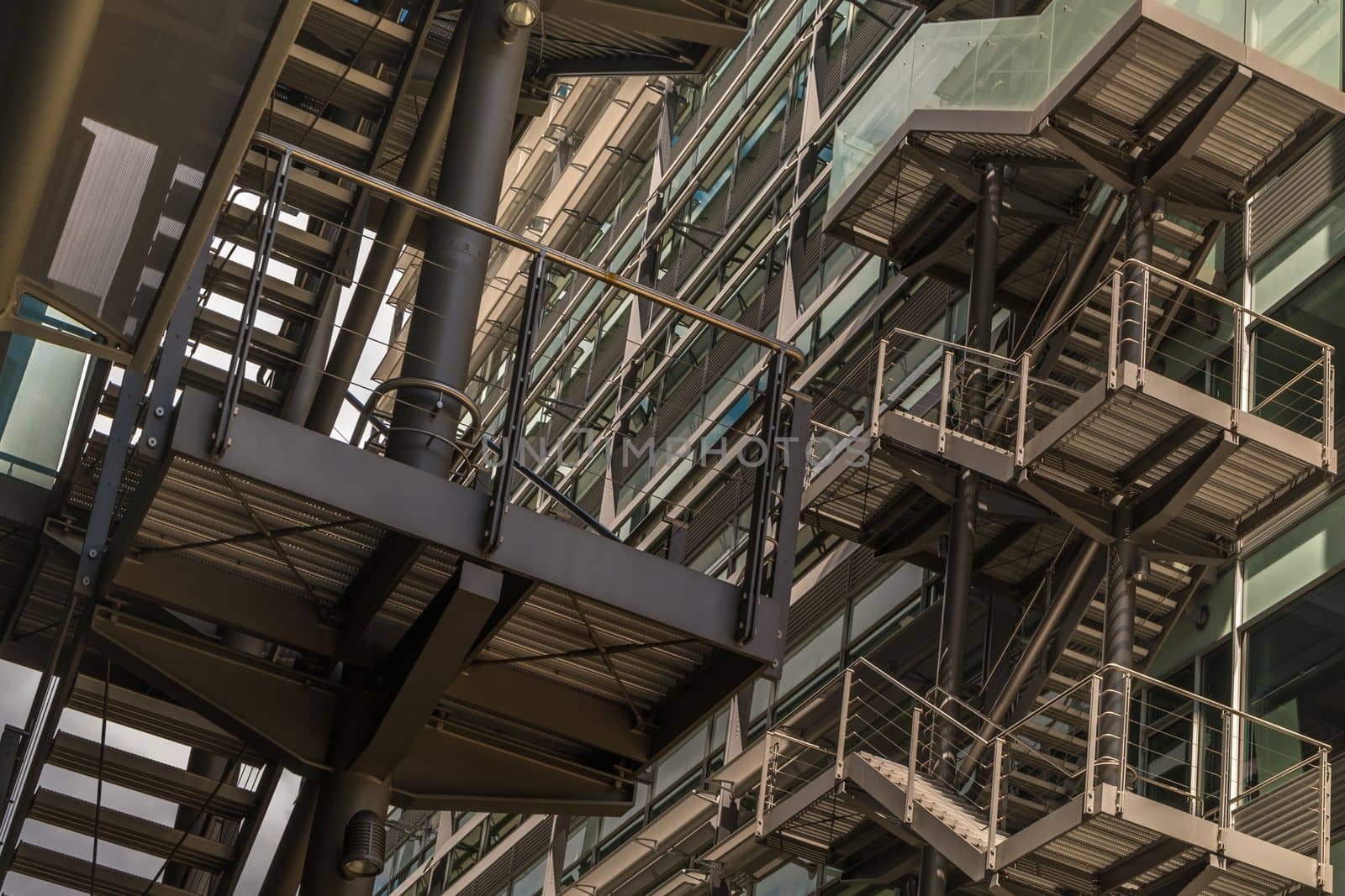 London 6 Jun 62 - Staircase and windows of morden office building. Contemporary corporate business architecture.