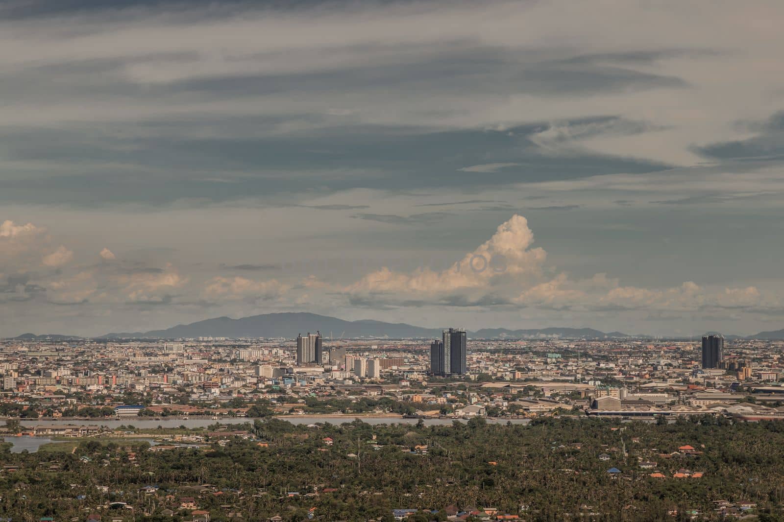Bangkok, Thailand - Jul 27, 2020 : City view of Bangkok afternoon creates energetic feeling to get ready for the day waiting ahead. Selective focus.