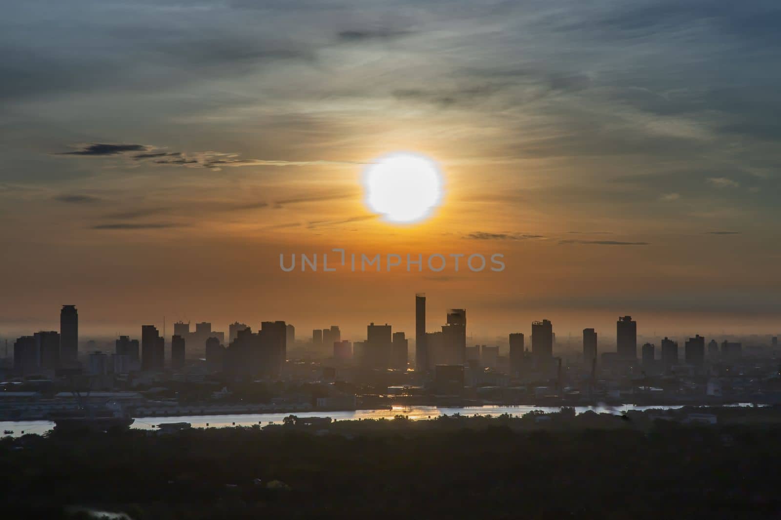 Bangkok, Thailand - Jun 28, 2020 : Beautiful city view of Bangkok before the sunset creates relaxing feeling for the rest of the day. Selective focus.