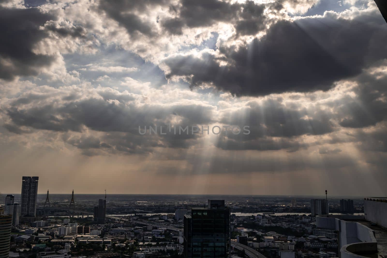 Bangkok, Thailand - Nov 21, 2019 : Sky view of Bangkok afternoon view with skyscraper in the business district in Bangkok, City View Urban Downtown Business District Concept.