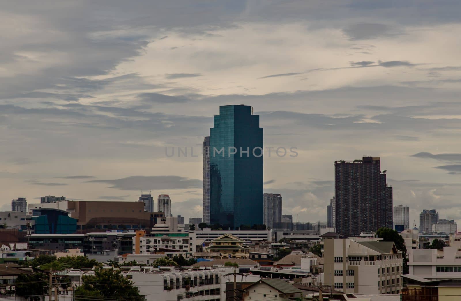 Bangkok downtown cityscape with skyscrapers at evening give the city a modern style. Selective focus.