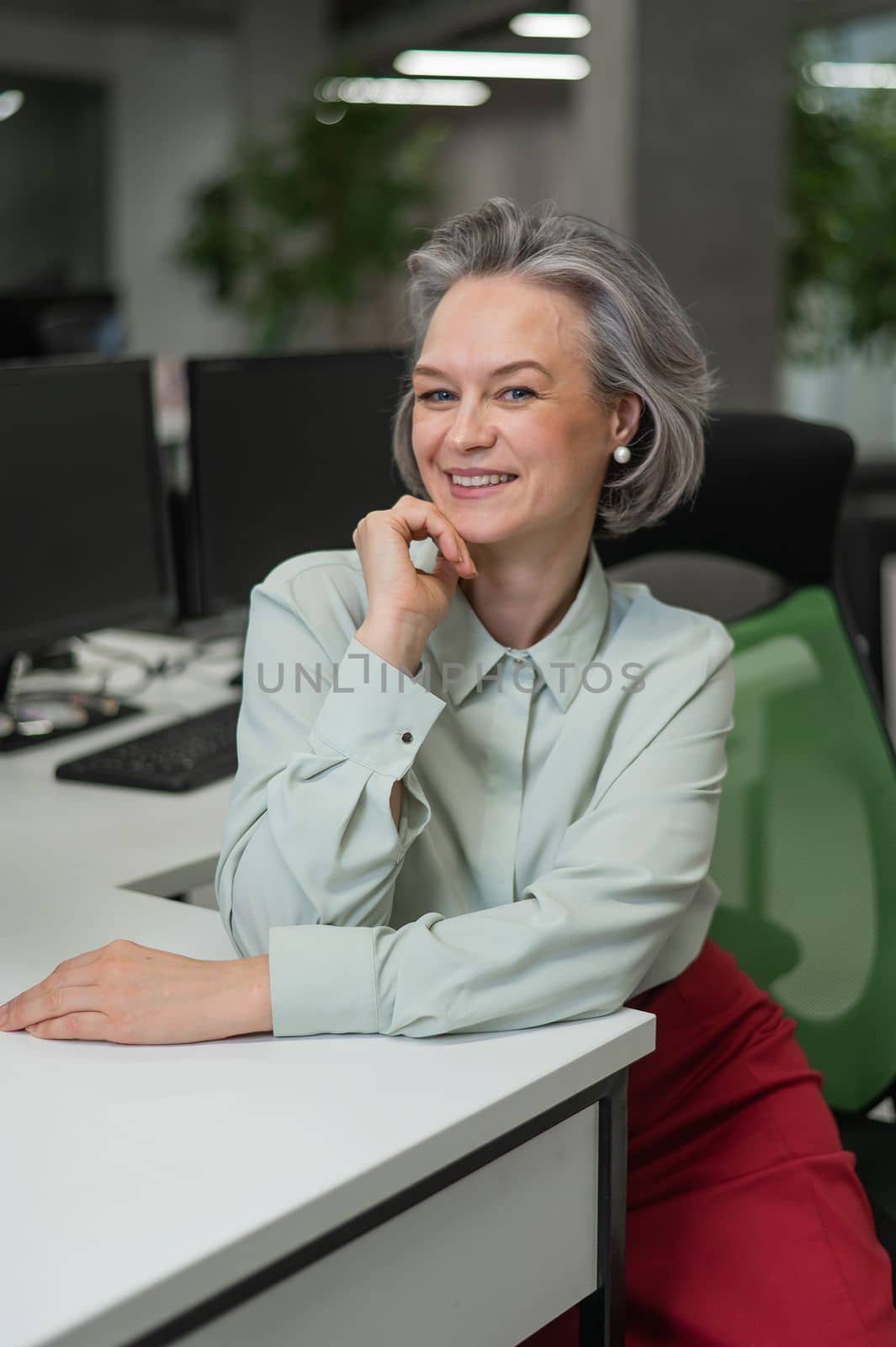 Mature caucasian woman at the desk in the office