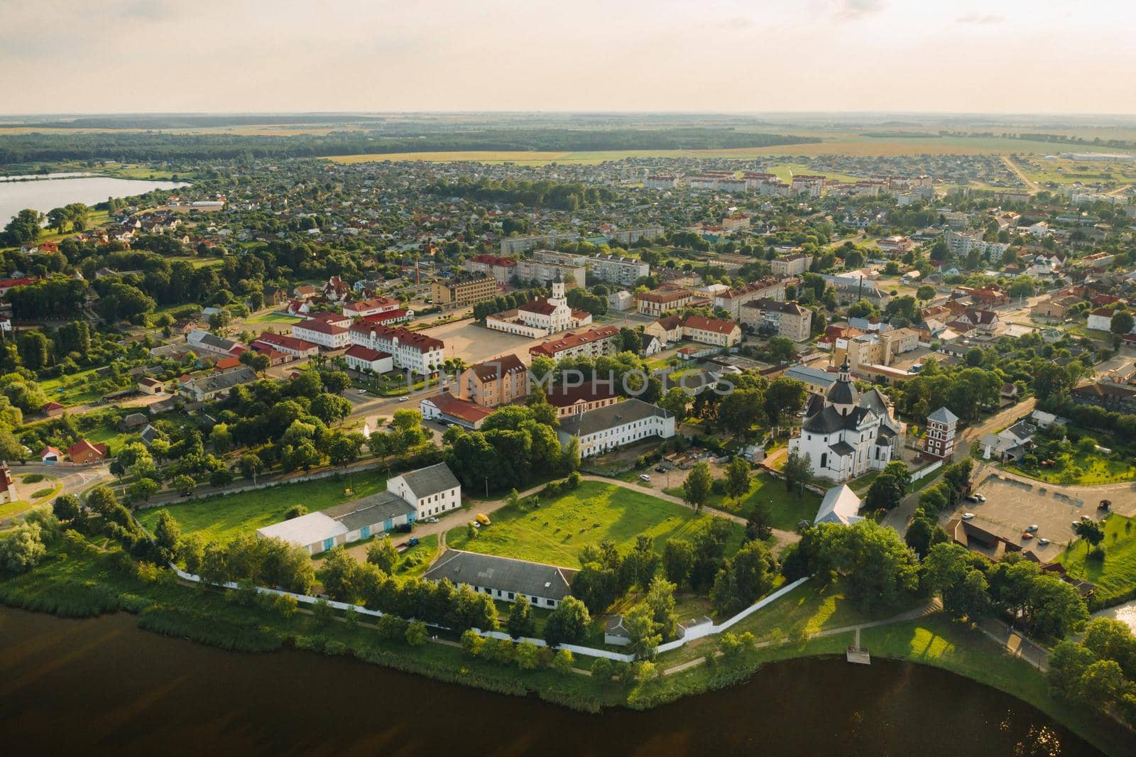 Top view of the summer city of Nesvizh. Belarus.