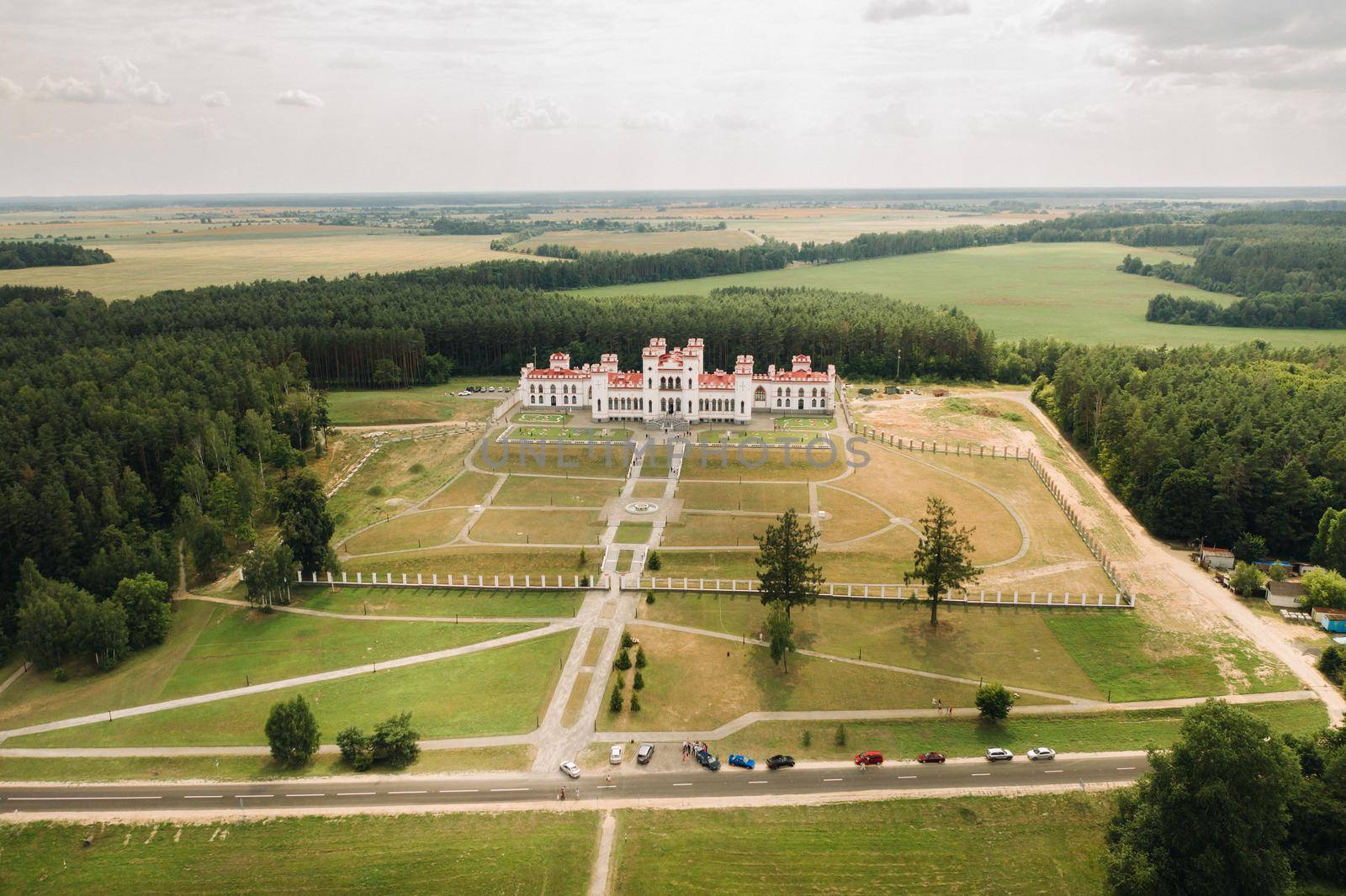 Summer Kossovsky Castle in Belarus.Puslovsky Palace.