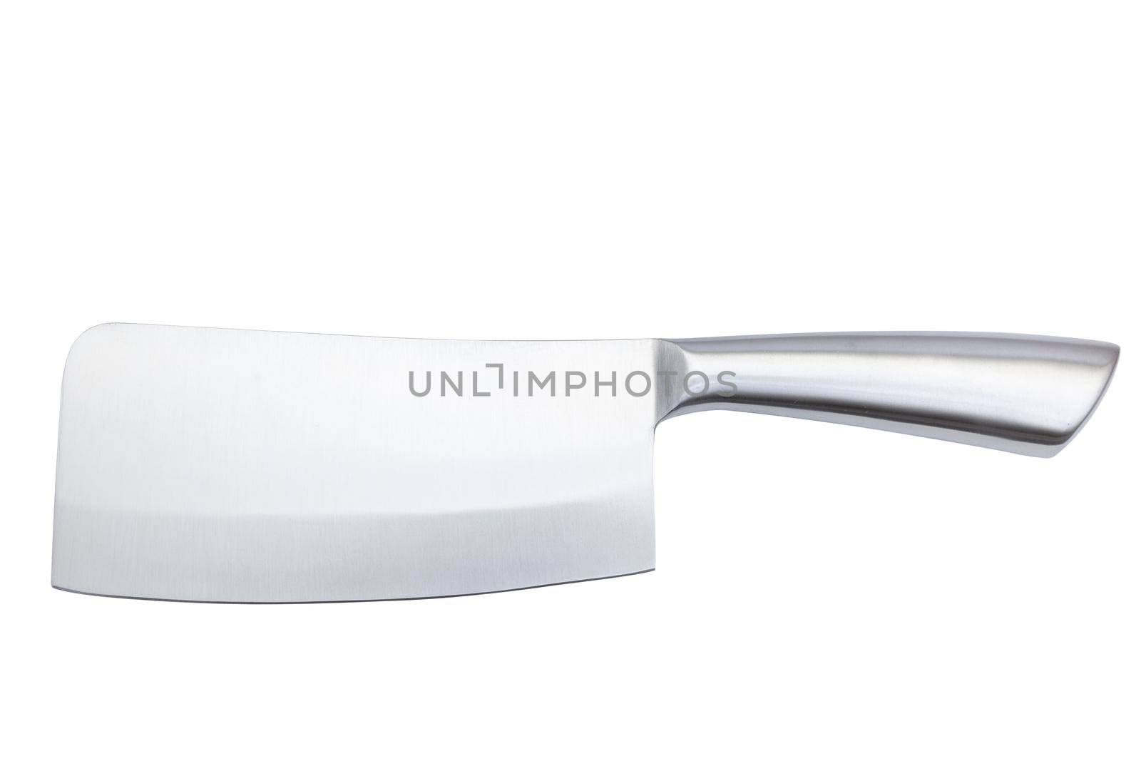 Professional stainless steel meat cleaver - heavy, durable meat chopper knife isolated on white with clipping path