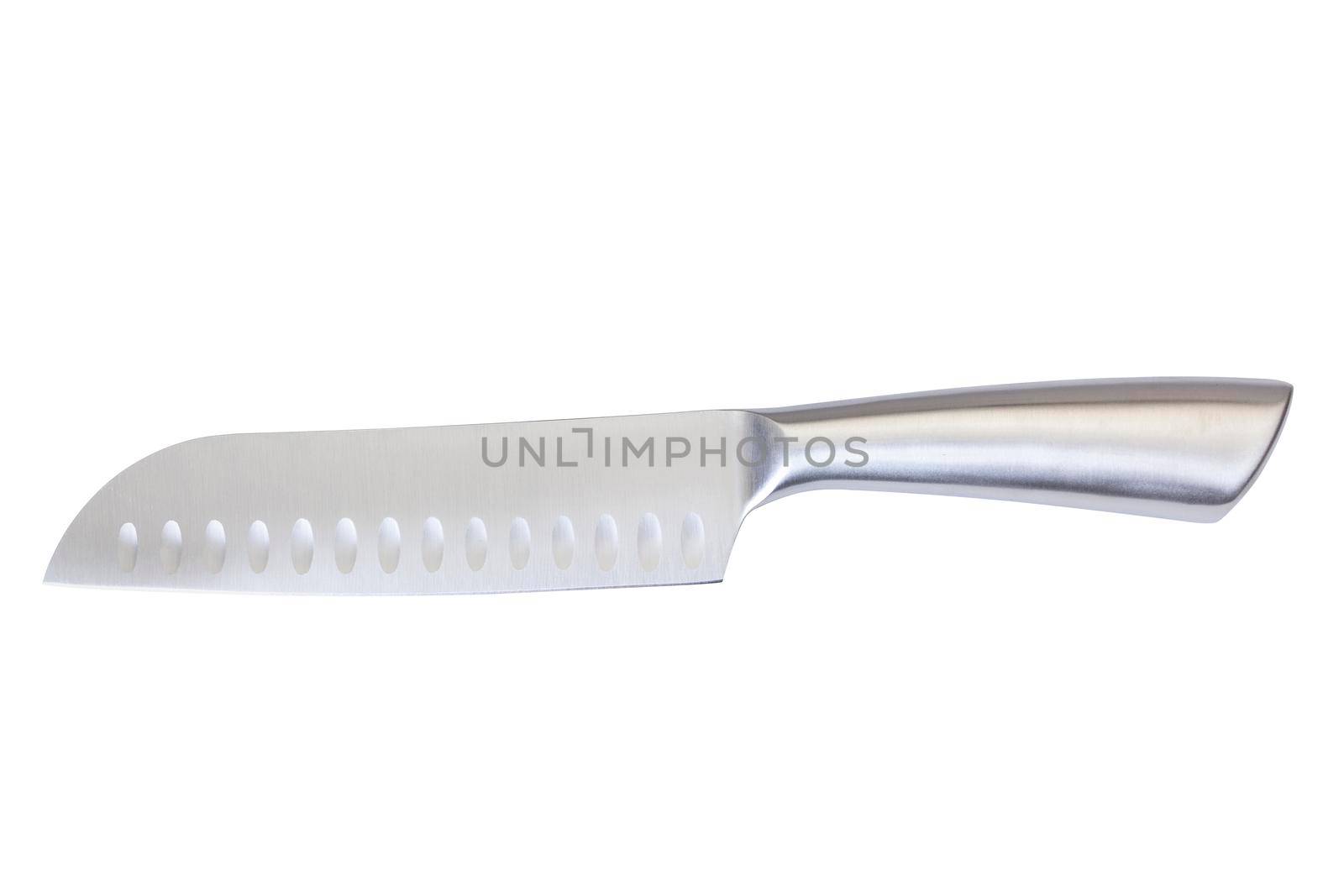 High-quality, high-durable stainless steel Santoku chef's knife, isolated on white with clipping path.