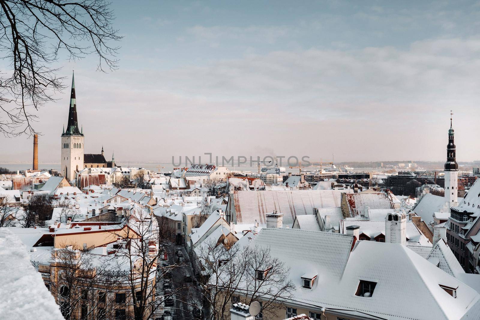 Winter View of the old town of Tallinn.Snow-covered city near the Baltic sea. Estonia
