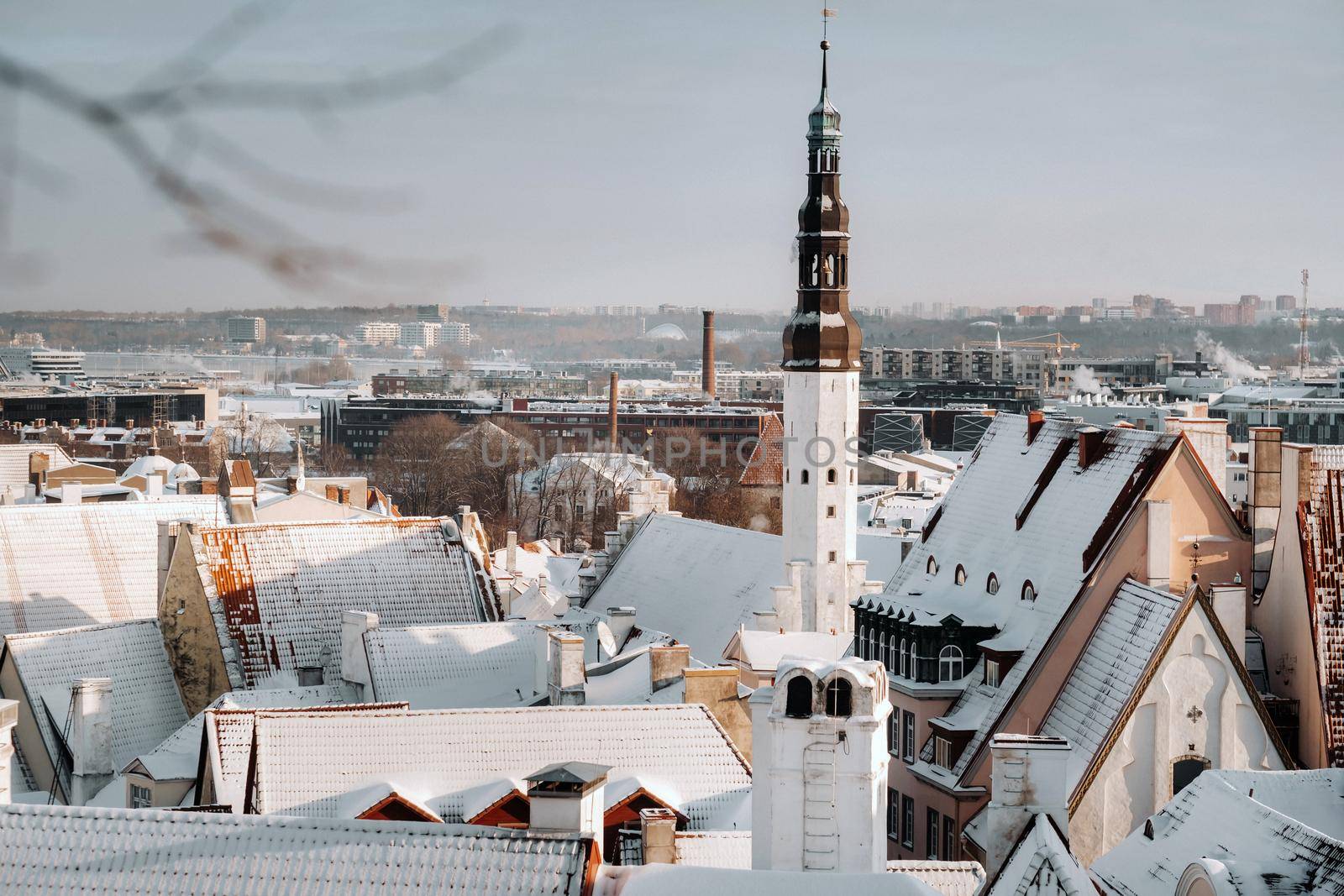 Winter View of the old town of Tallinn.Snow-covered city near the Baltic sea. Estonia