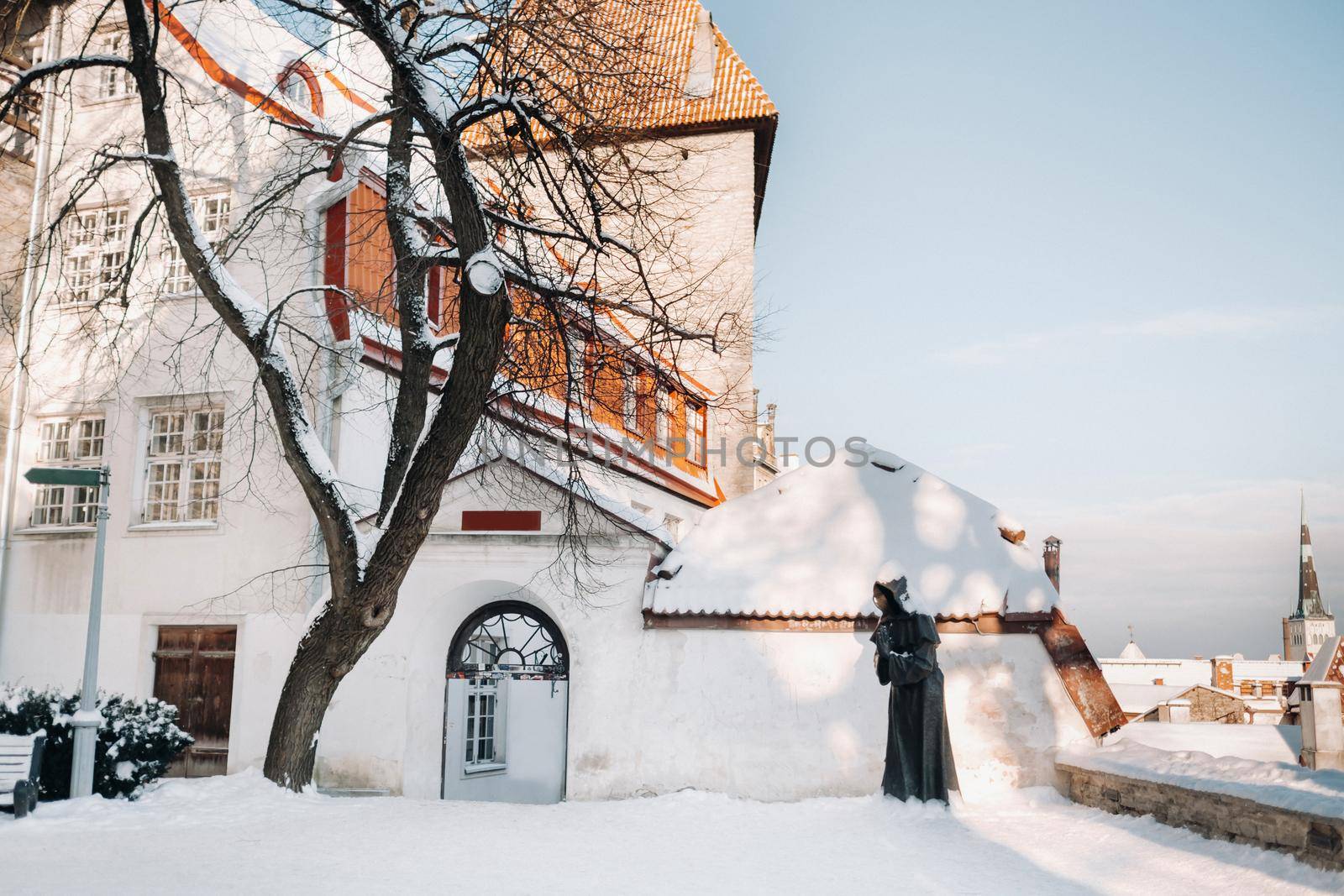 Winter View of the old town of Tallinn.Snow-covered city near the Baltic sea. Estonia.