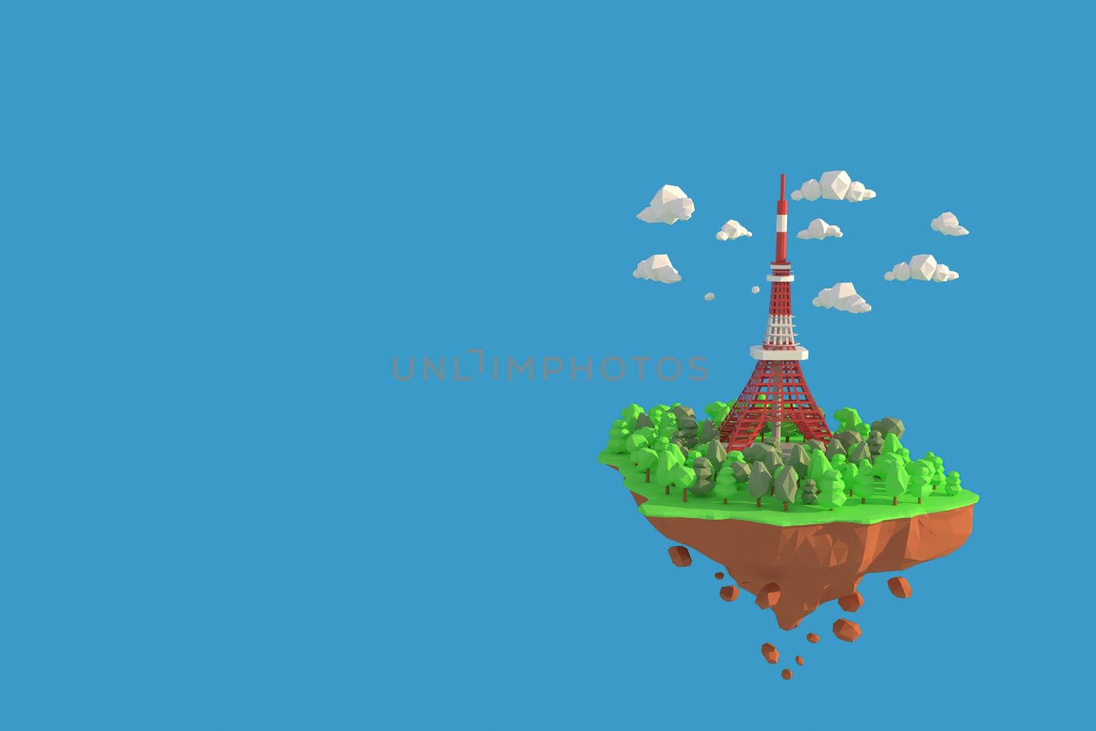 3D illustrator of TokyoTower, Japan. 3D rendering of a low polygon model including path selection