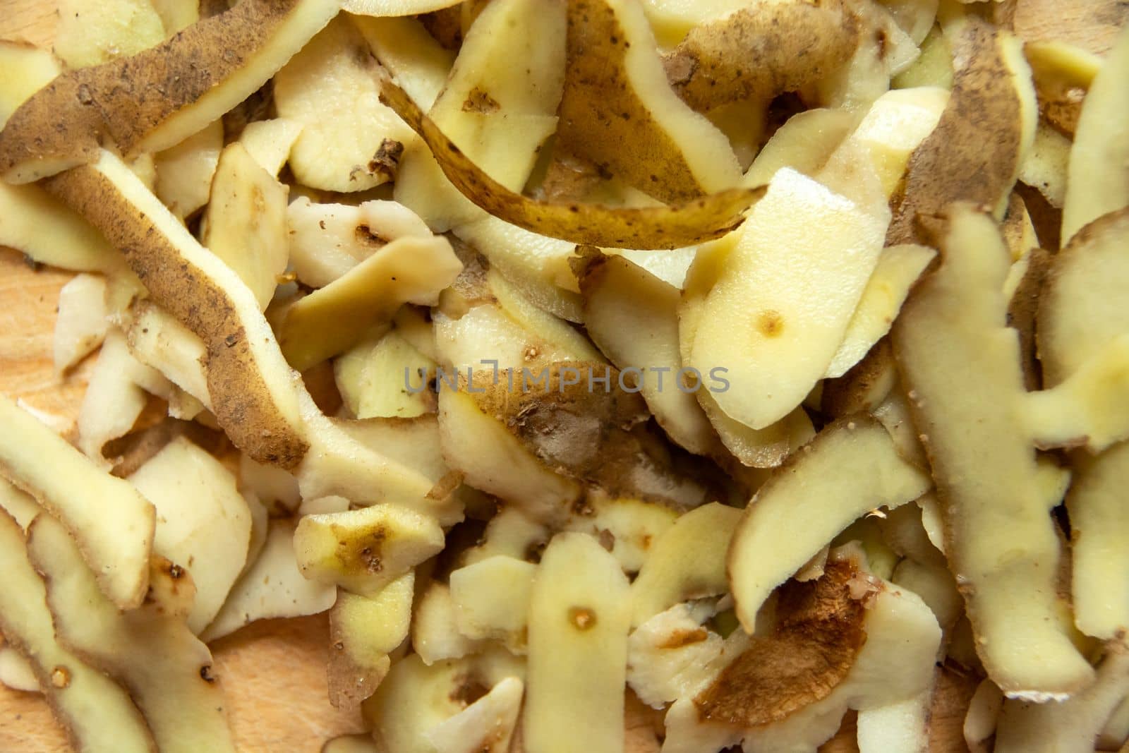 Fresh potato peelings, top view