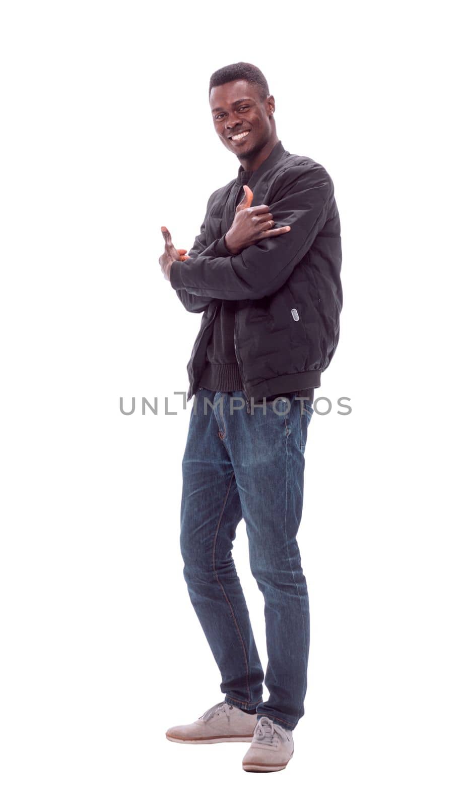 in full growth. young man in casual autumn clothes. isolated on white background