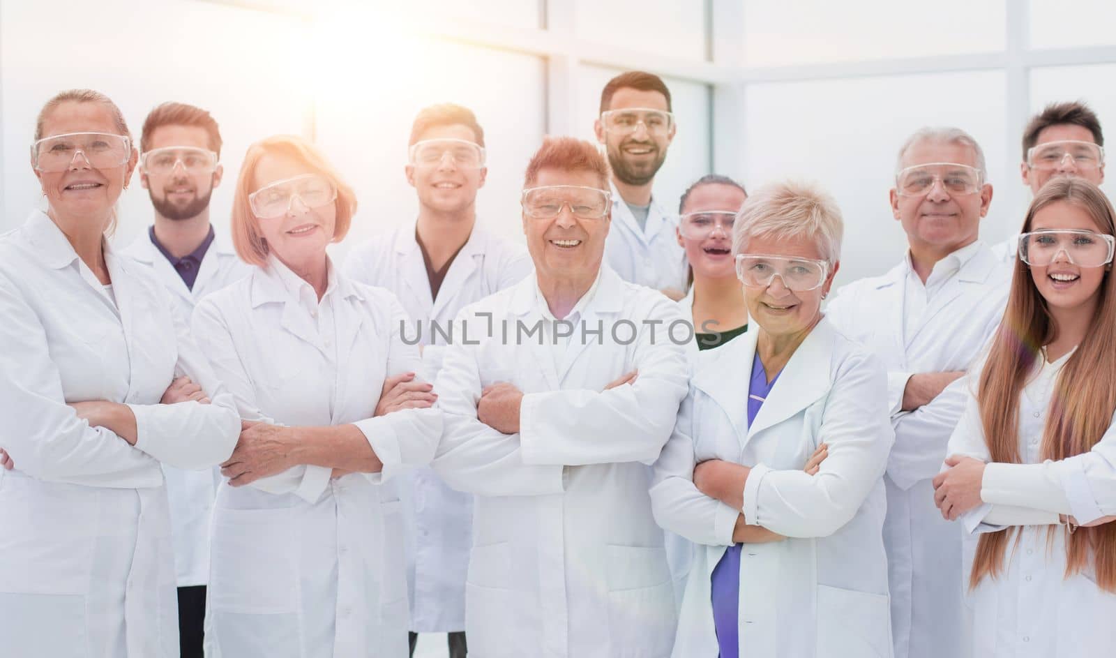 group of medical center employees standing together. concept of health protection.