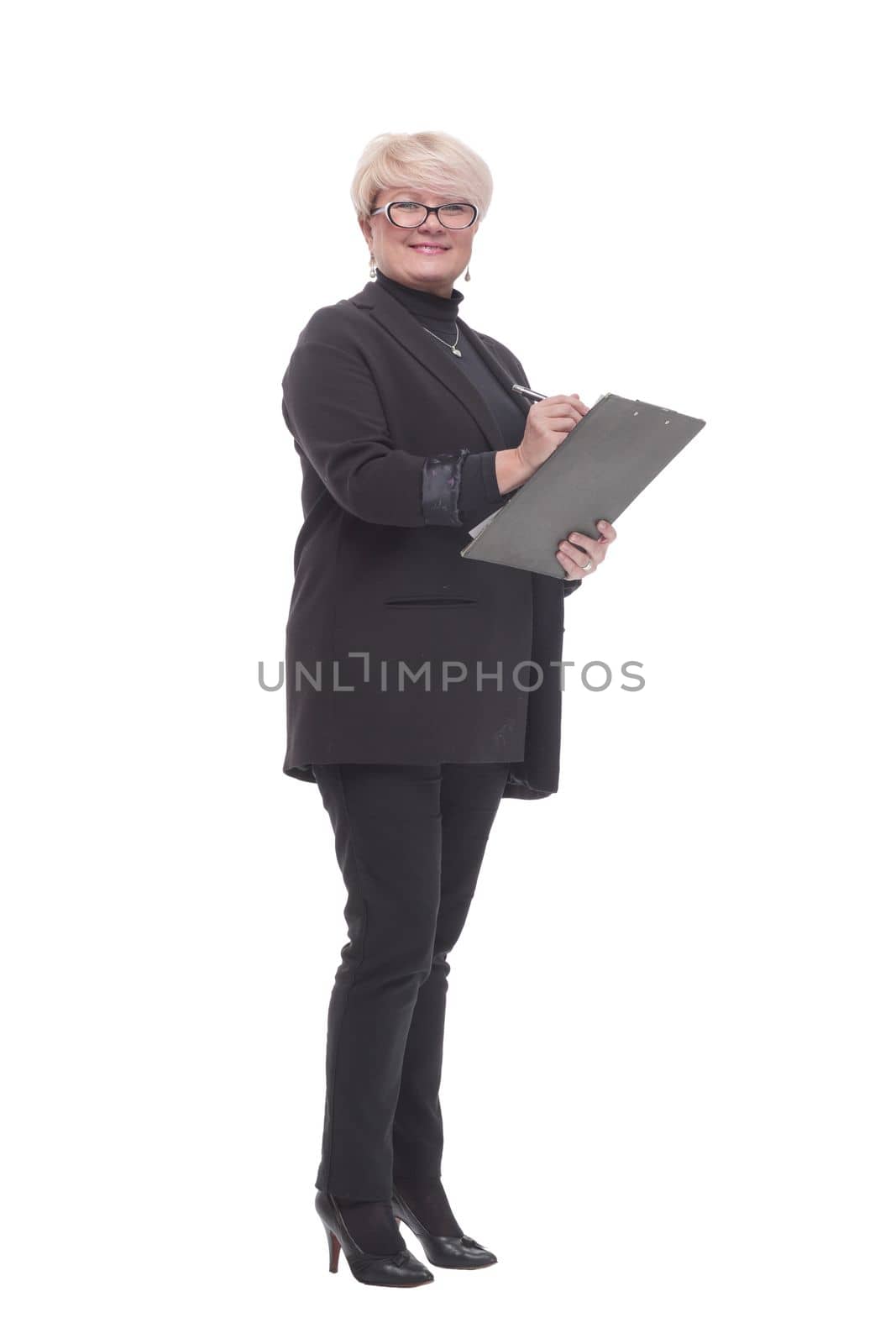 in full growth. Executive business woman with clipboard by asdf