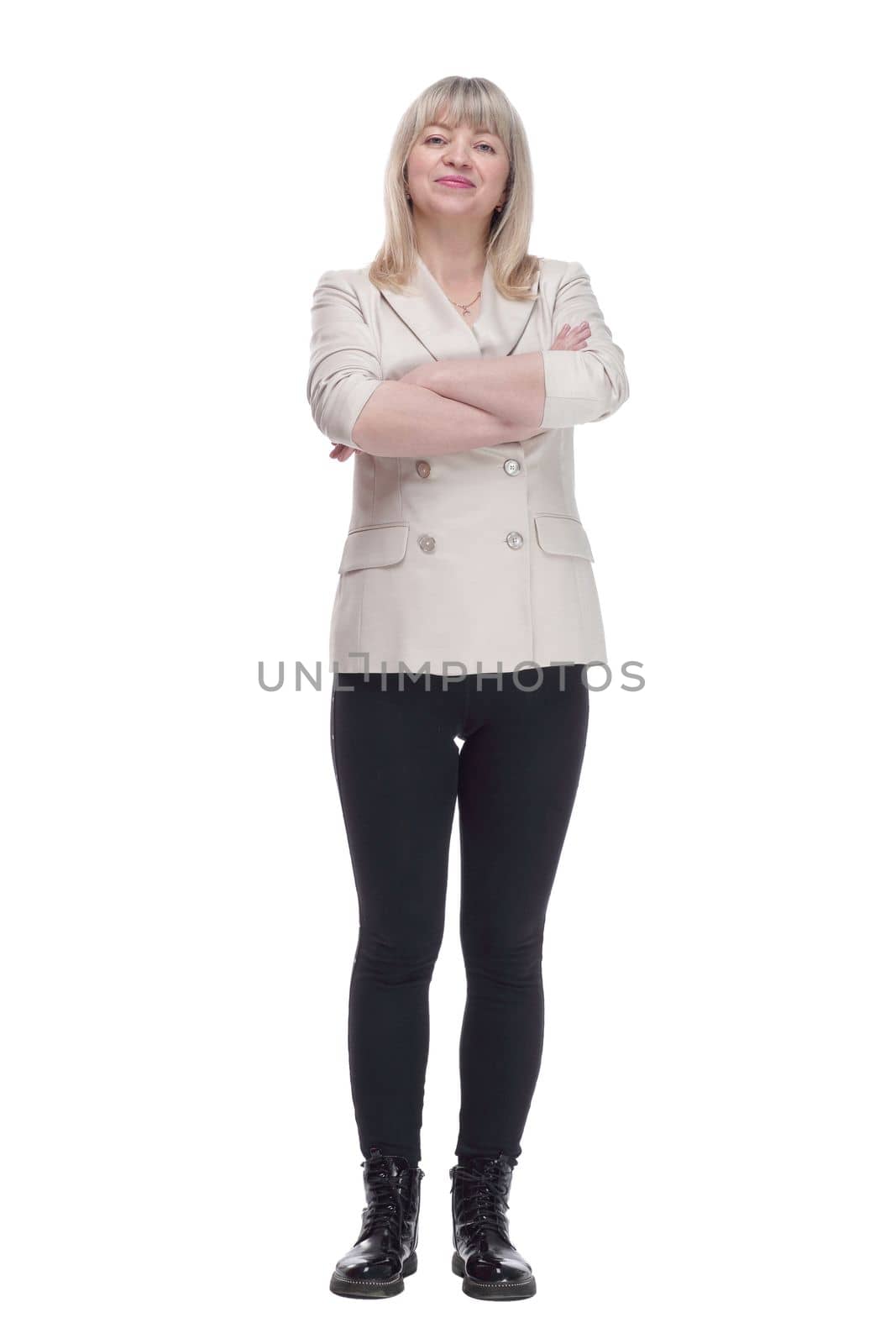 in full growth. confident woman in casual clothes. isolated on a white background.