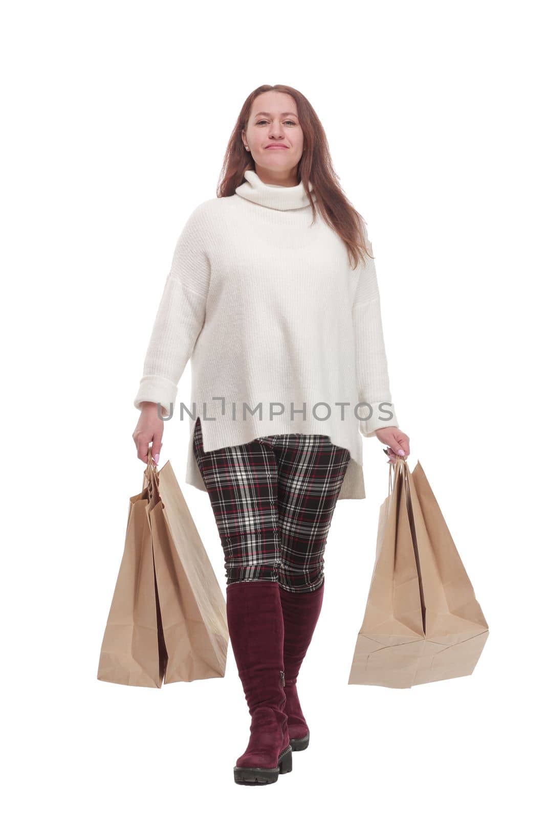 casual woman with shopping bags .isolated on a white background. by asdf