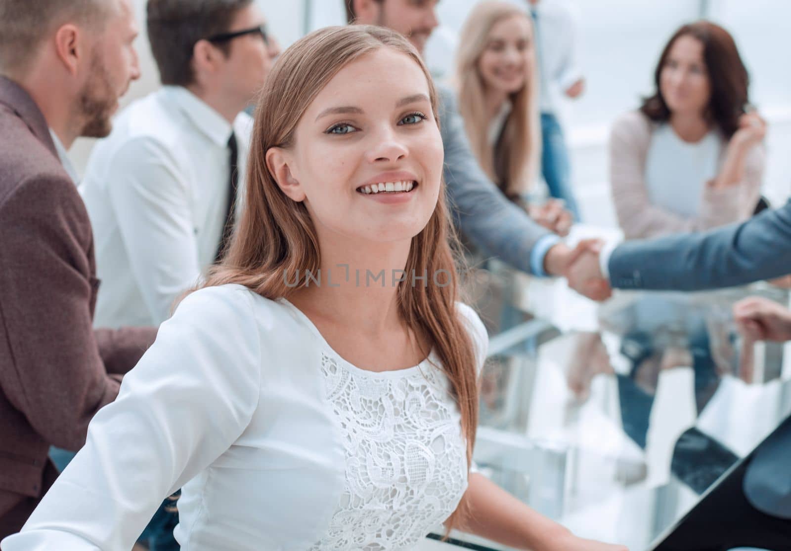 young company employee standing in business office. business concept