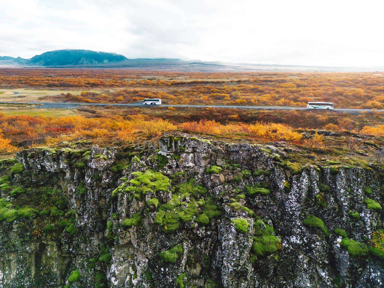 Aerial view of Thingvellir National Park - famous area in Iceland right on the spot where the Atlantic tectonic plates meets. UNESCO World Heritage Site, western Iceland, and site of the Althing. High quality photo