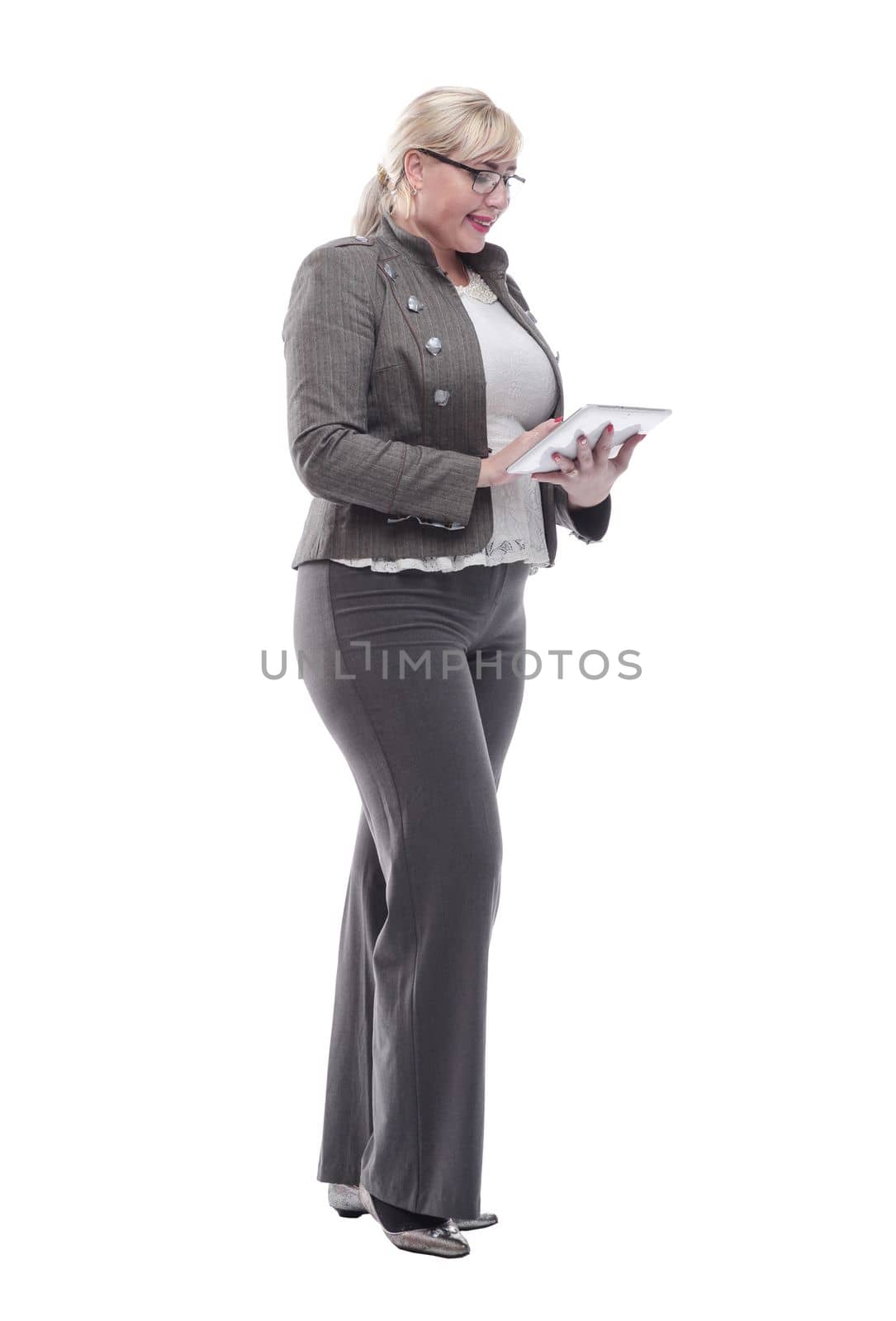 business woman with a digital tablet. isolated on a white by asdf