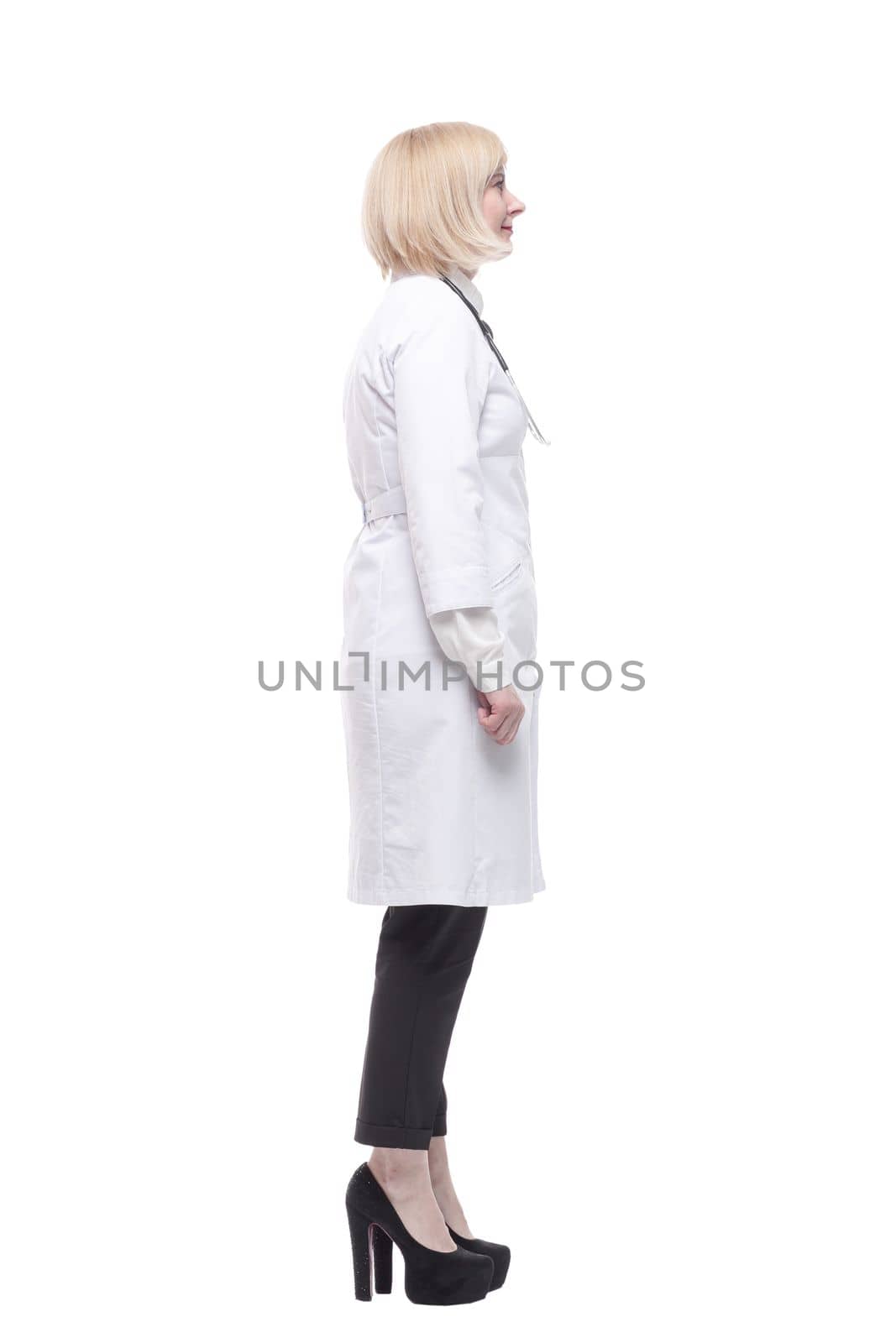 in full growth.qualified female doctor . isolated on a white background.