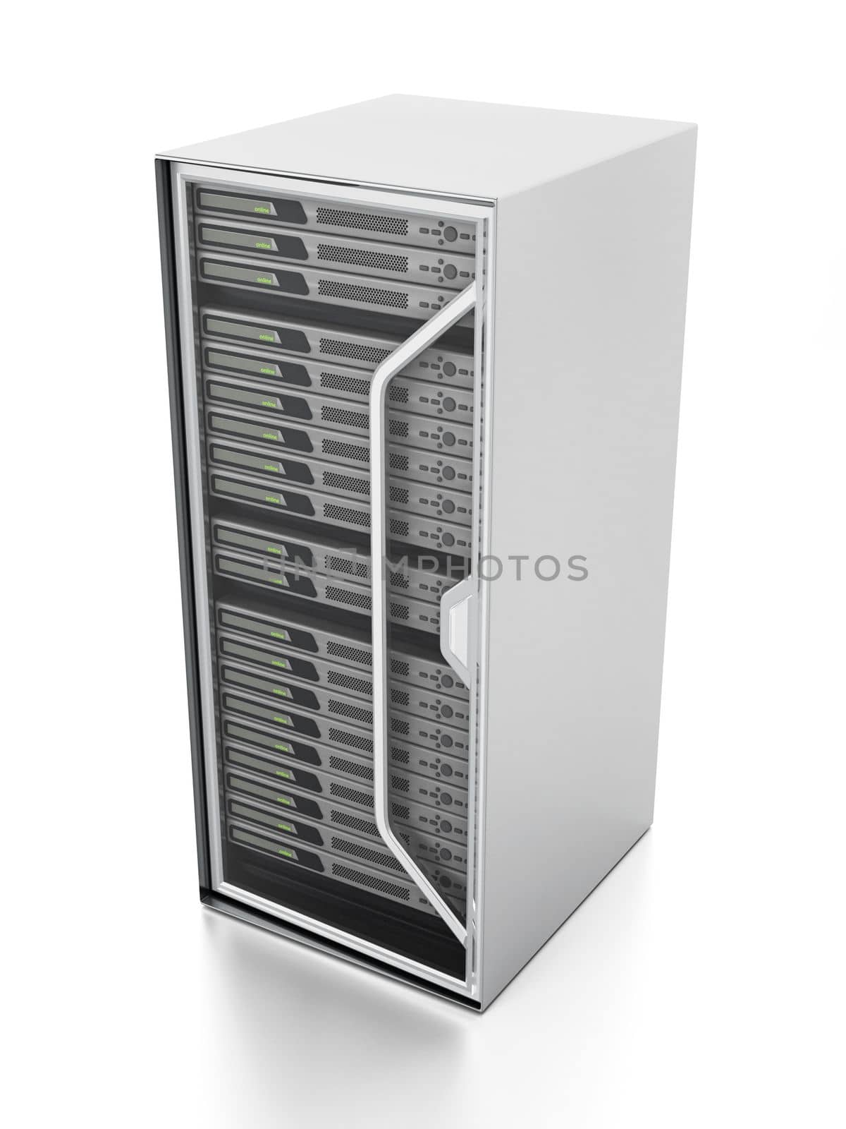 Network server isolated on white background. 3D illustration by Simsek