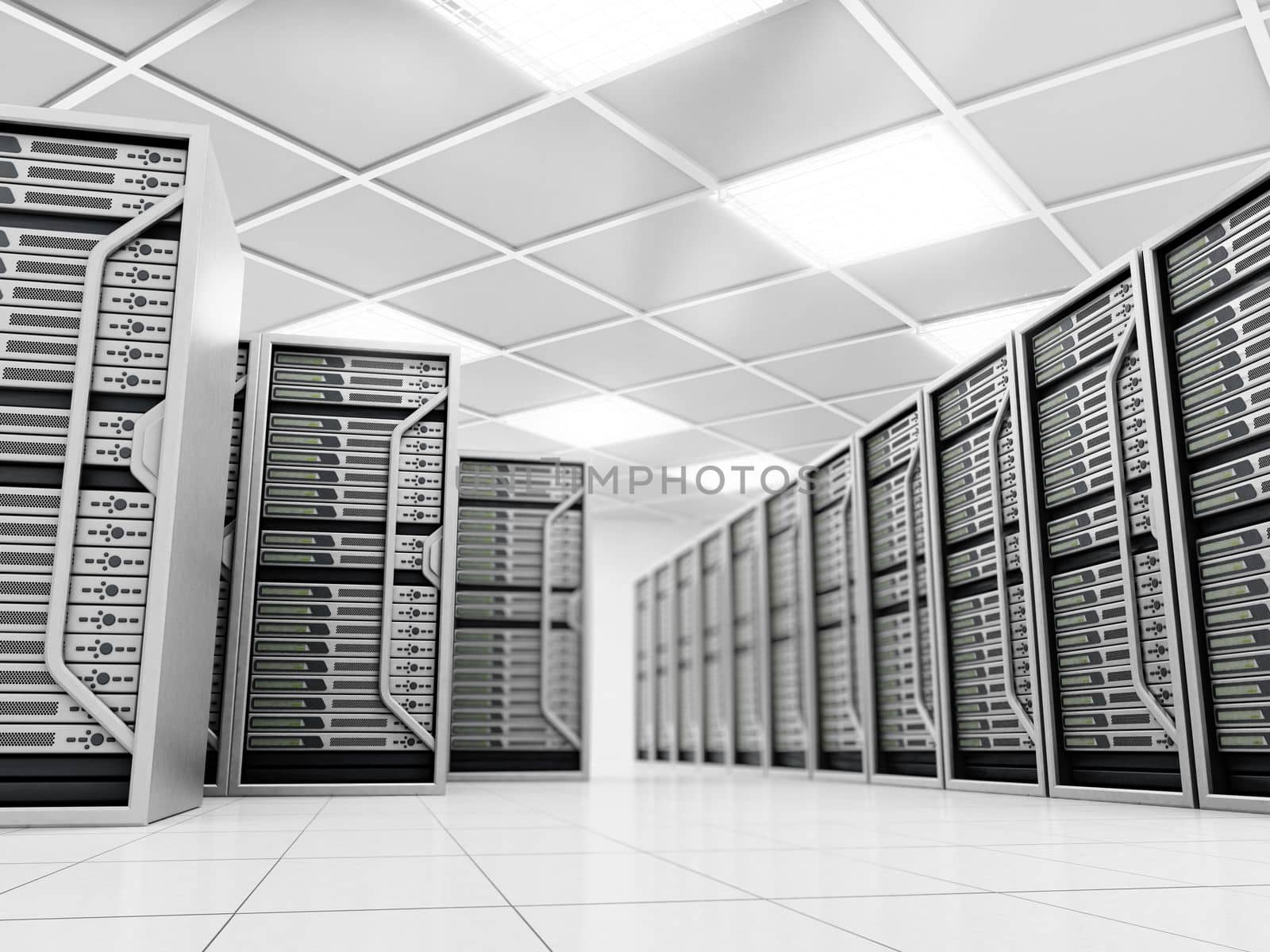 Network server room. 3D illustration by Simsek