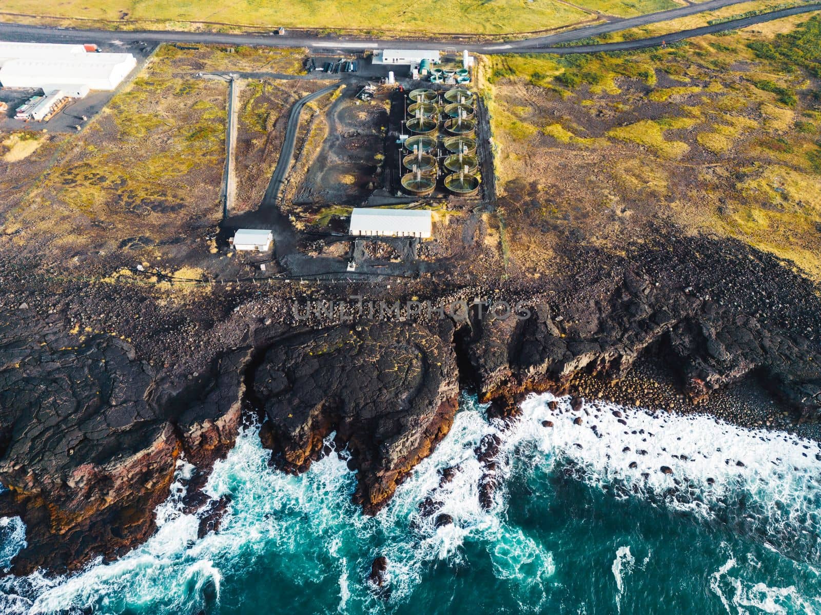 Fish farm by the sea in Iceland.
