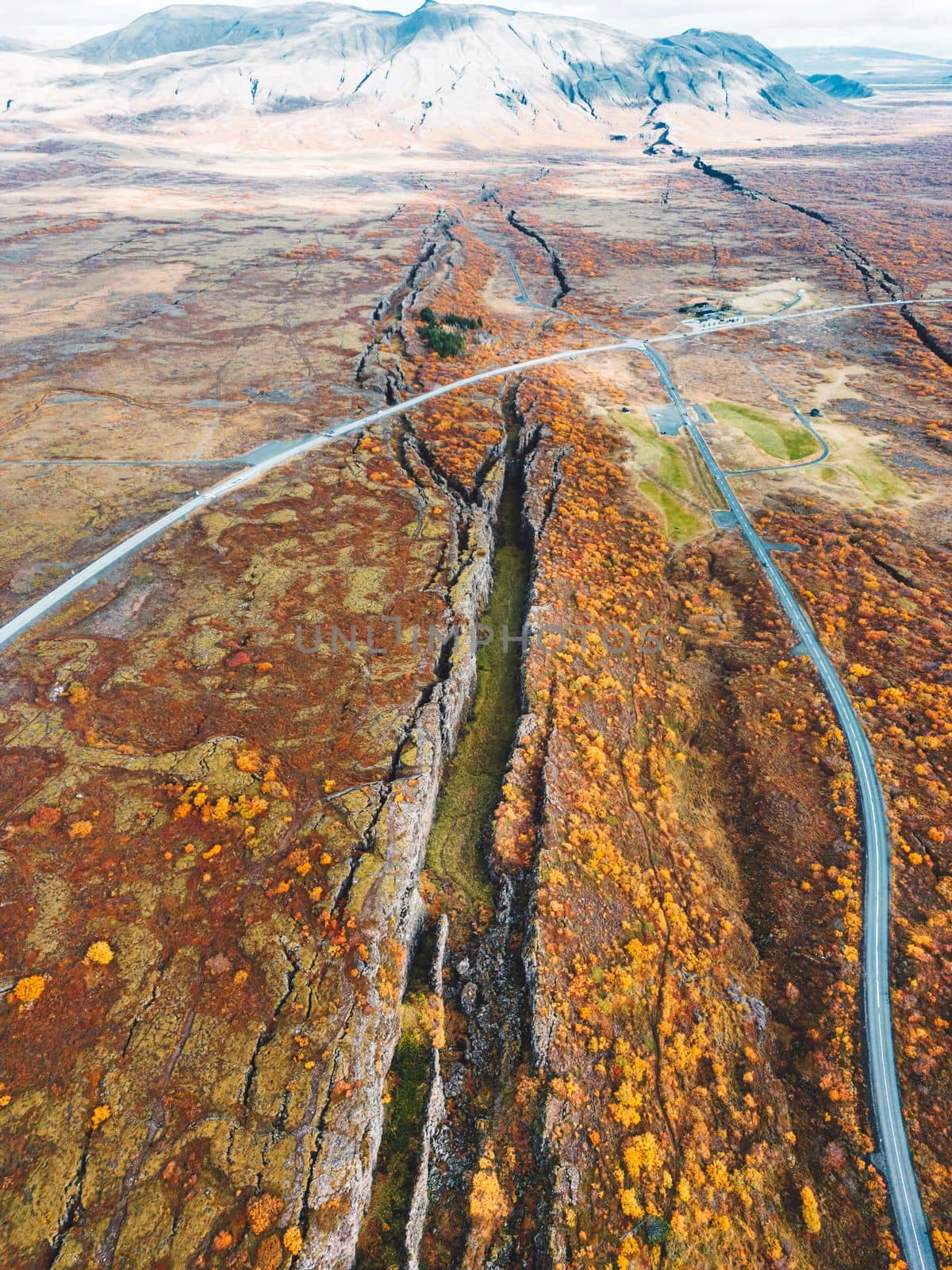 Aerial view of Thingvellir National Park - famous area in Iceland right on the spot where the Atlantic tectonic plates meets. UNESCO World Heritage Site, western Iceland, and site of the Althing. High quality photo