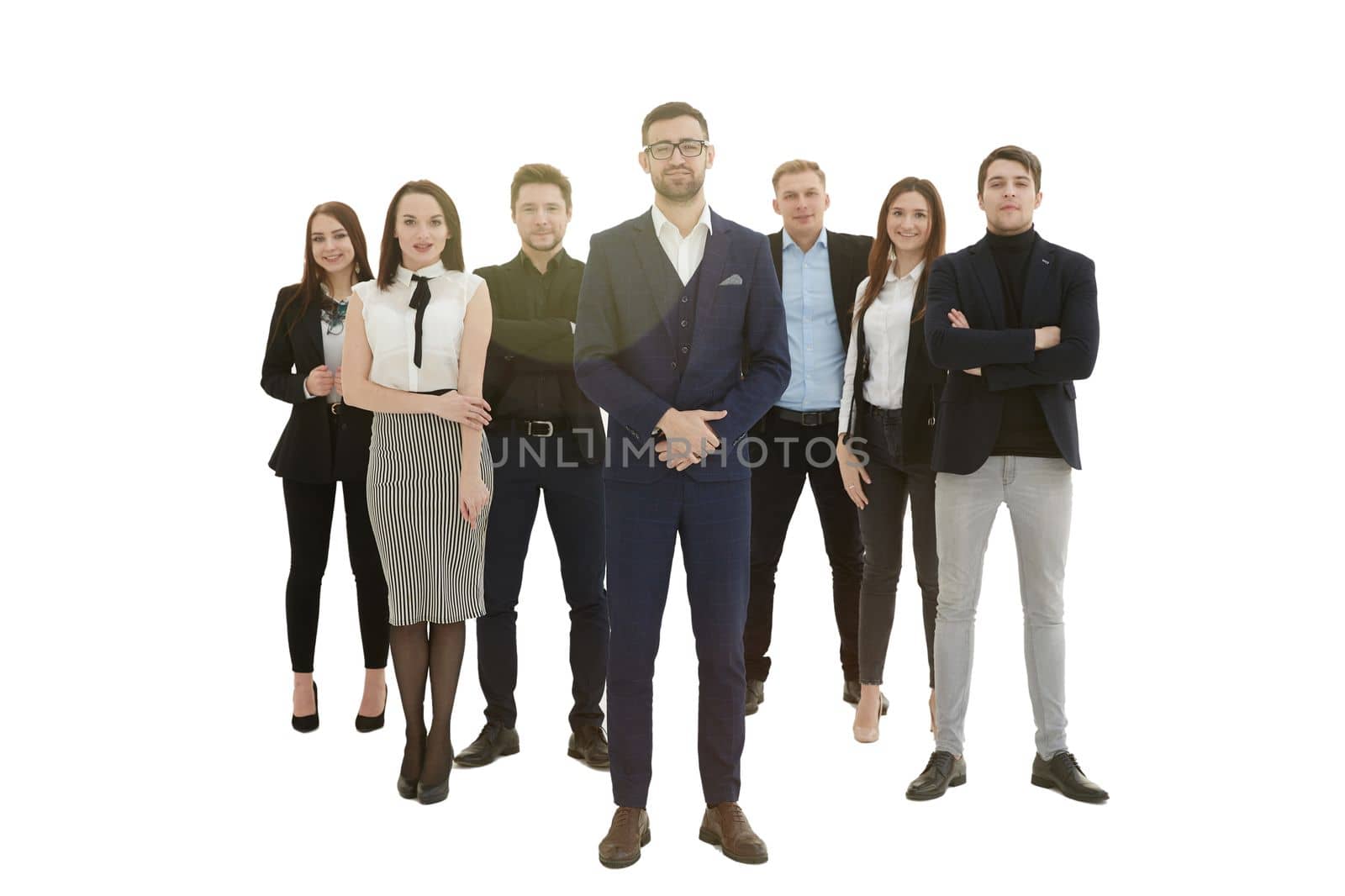 in full growth. group of diverse young people standing together. isolated on a white background.