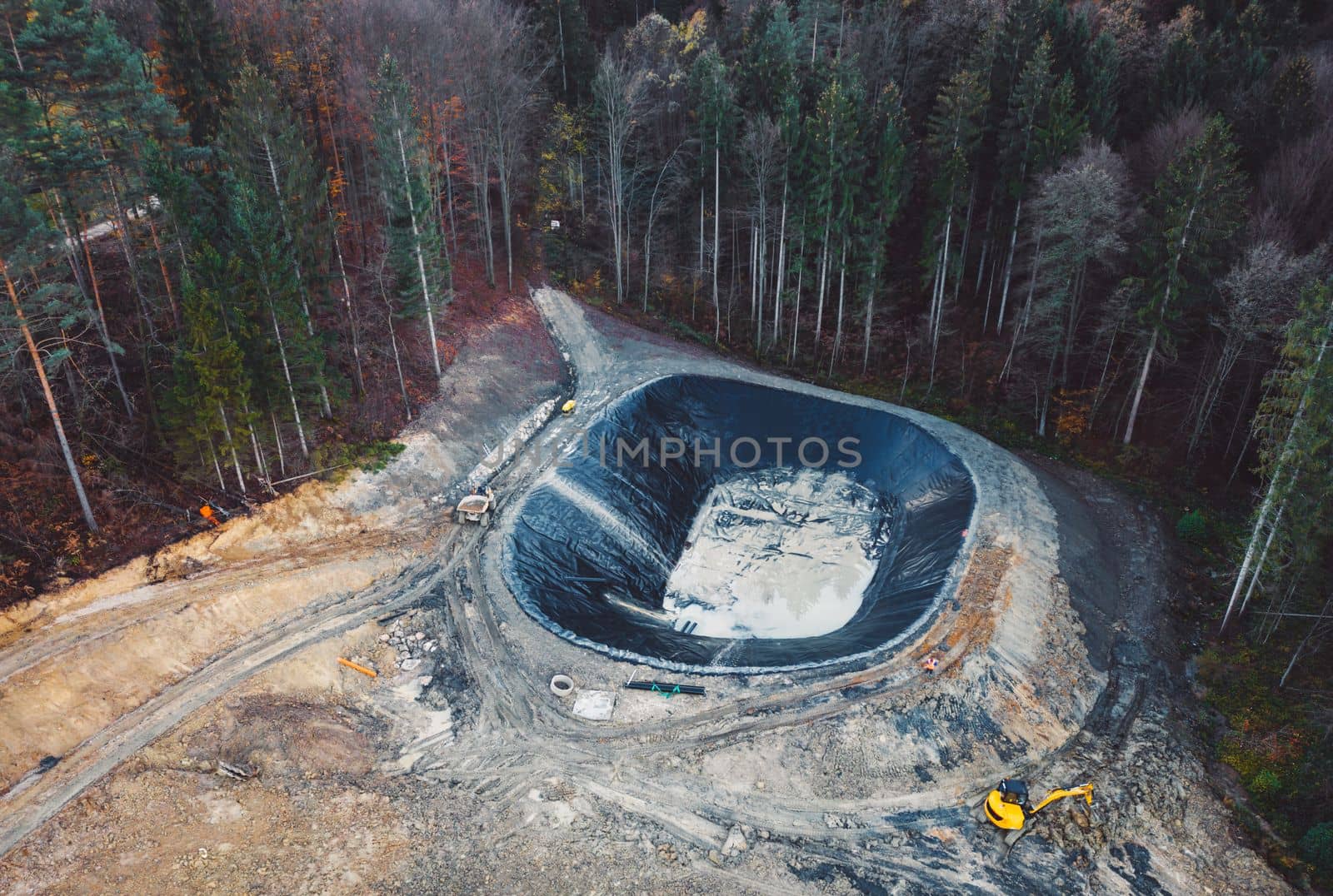 Aerial view of construction site somewhere in the country side of Slovenia.