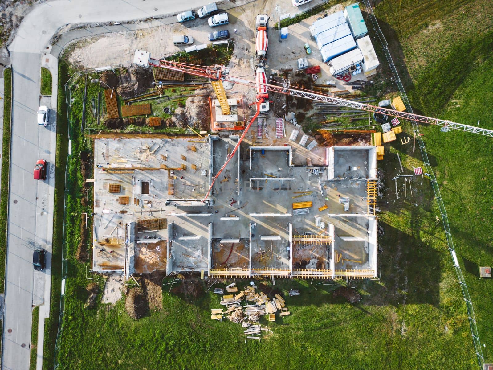 Aerial view of construction site somewhere in the country side of Slovenia.