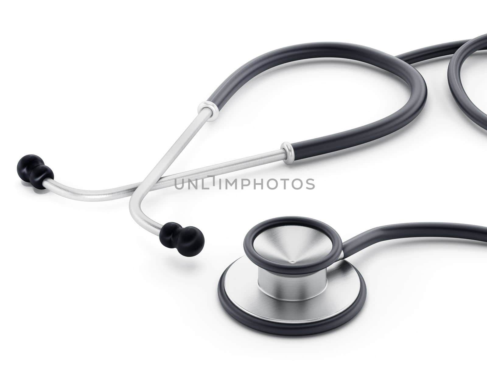 Stethoscope standing on white surface. 3D illustration.