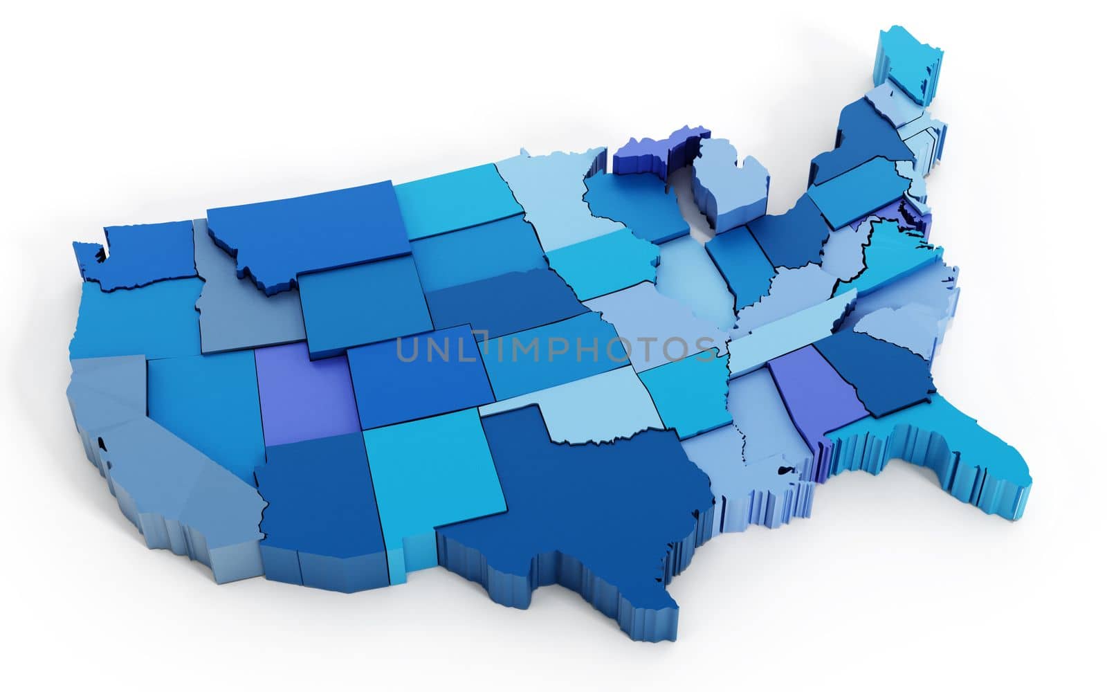 3D USA map with states. 3D illustration by Simsek