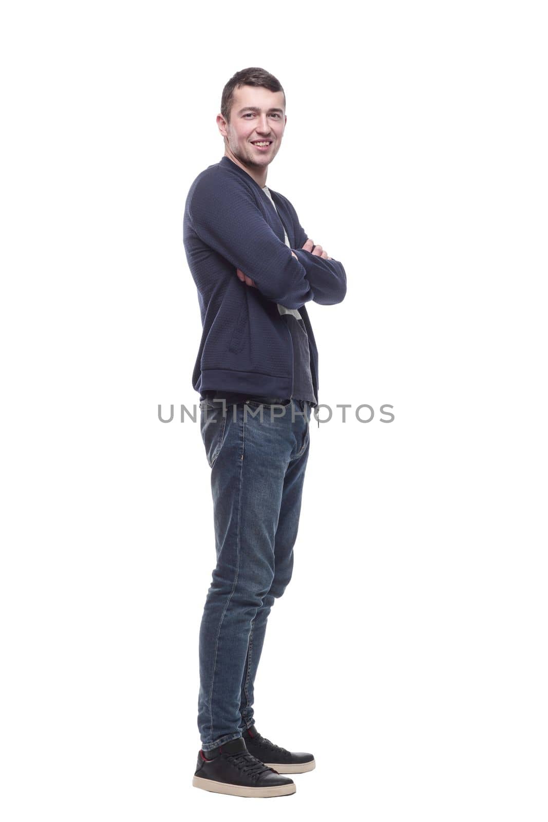 young man in jeans and a jacket . isolated on a white by asdf