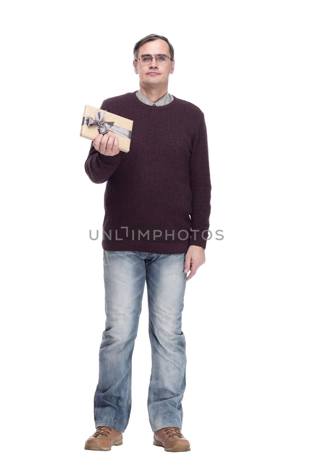 casual man with gift box. isolated on a white by asdf