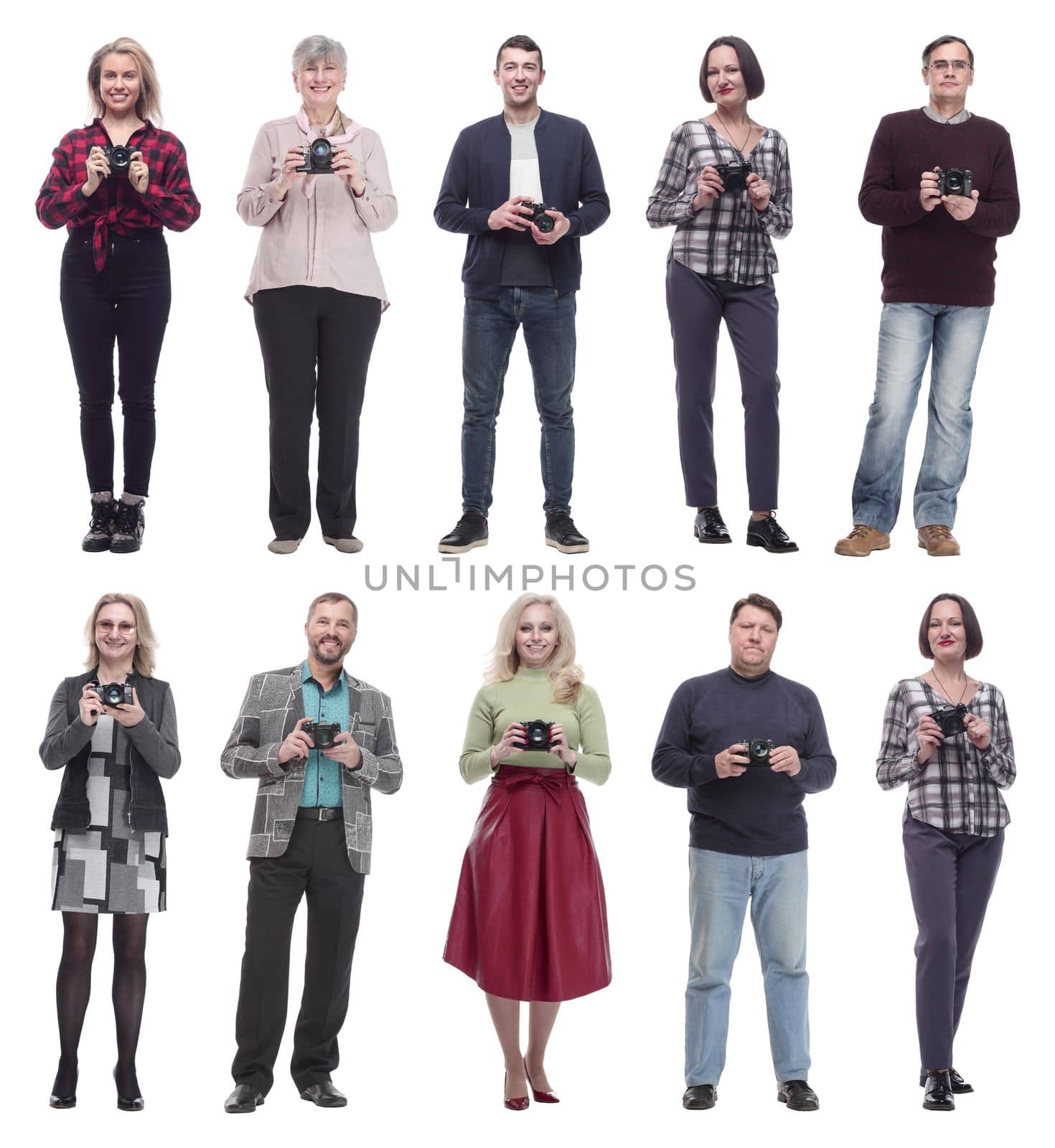 collage of professional photographers in full length isolated by asdf