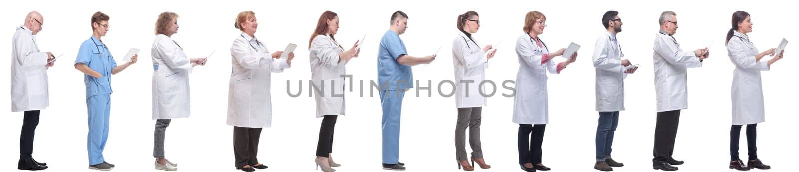 group of doctors with clipboard isolated on white background