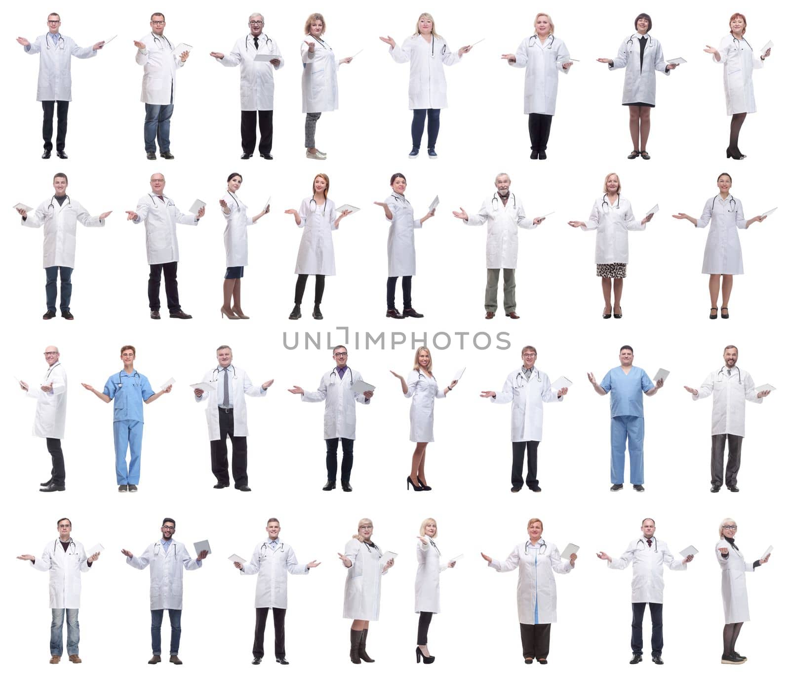 group of doctors with clipboard isolated on white background