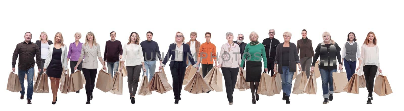 a line of people with shopping bags isolated by asdf