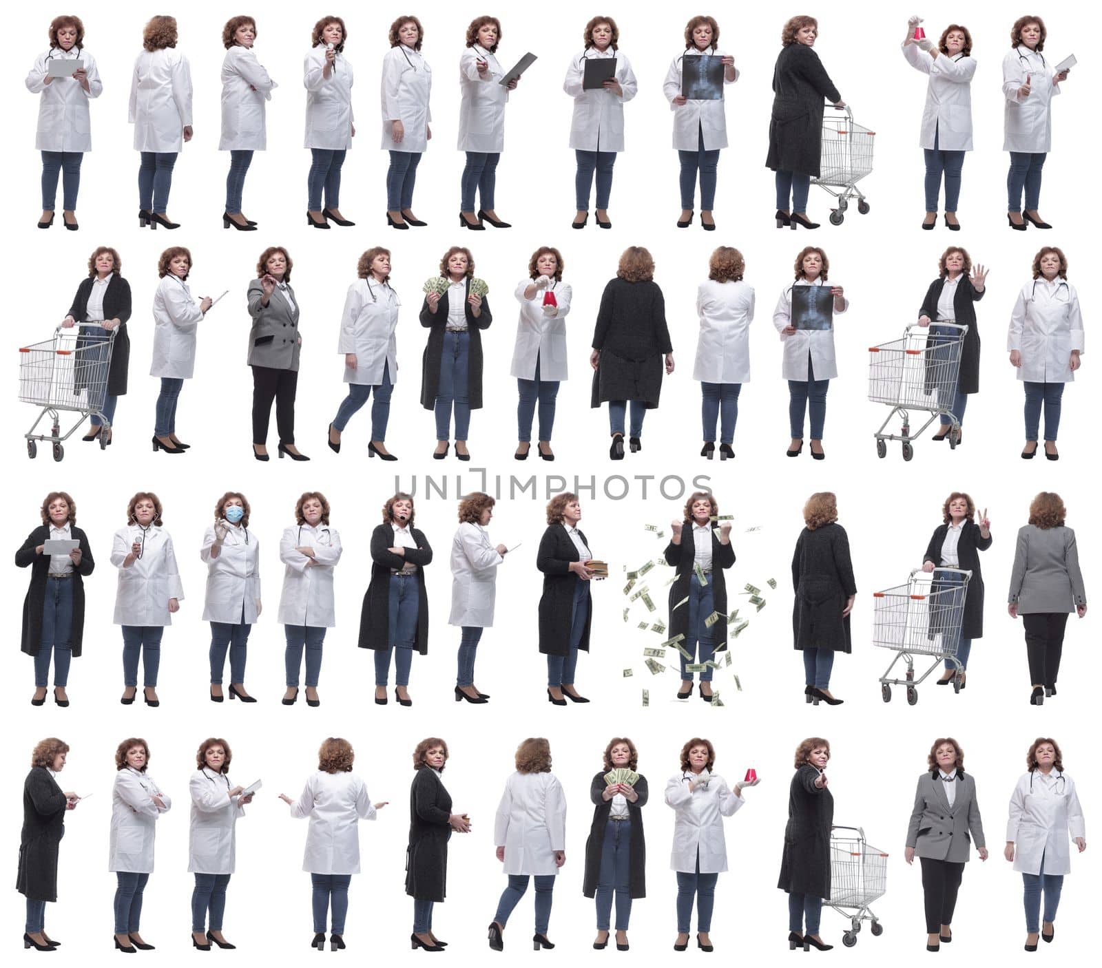 set of images of a woman in full growth. displays many concepts