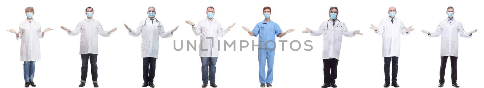 group of doctors in mask isolated on white background