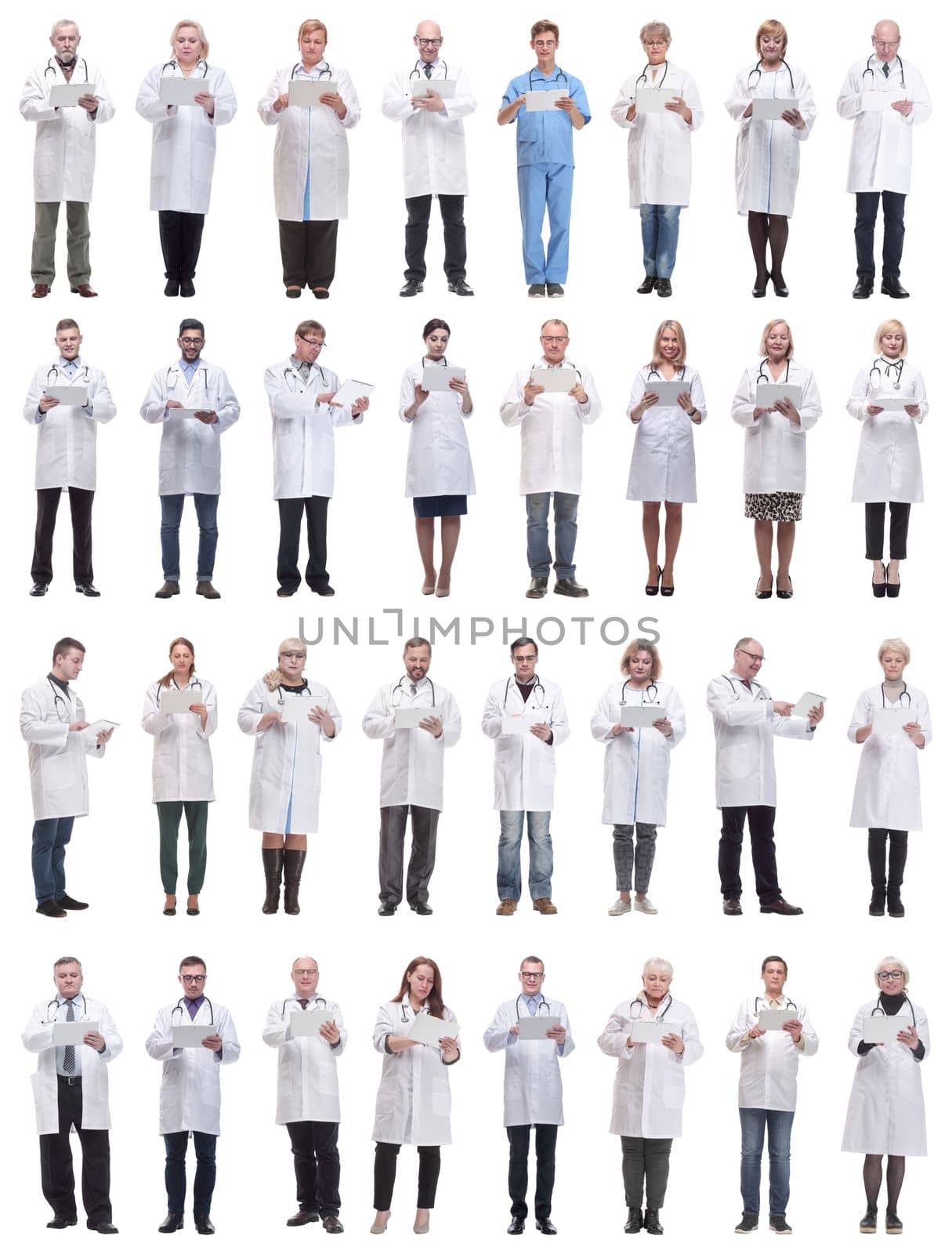 group of doctors with clipboard isolated on white background