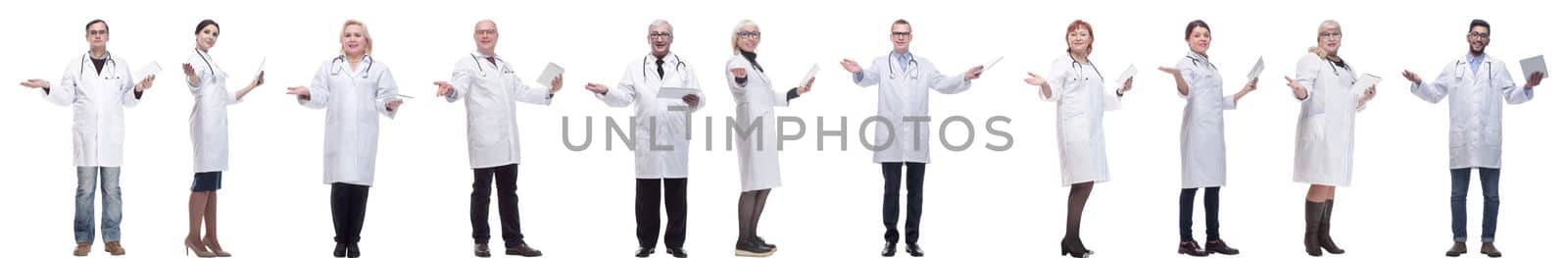 group of doctors with clipboard isolated on white by asdf