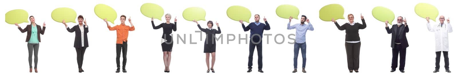 group of successful business people with comments isolated on white background