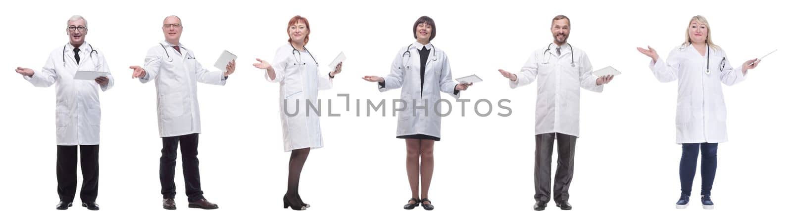 group of doctors with clipboard isolated on white background