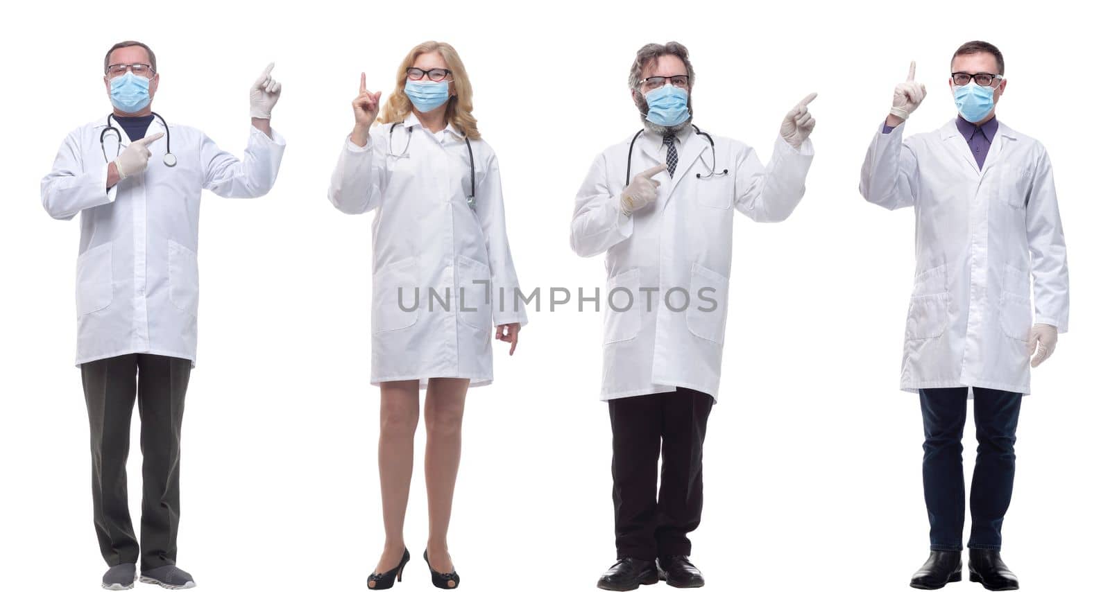 group of doctors in mask isolated on white background