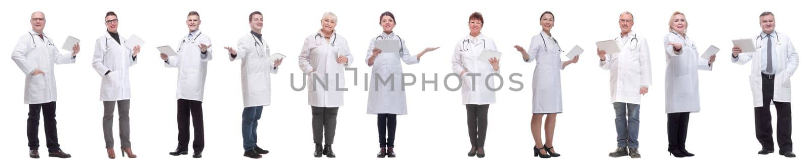 group of doctors with clipboard isolated on white by asdf