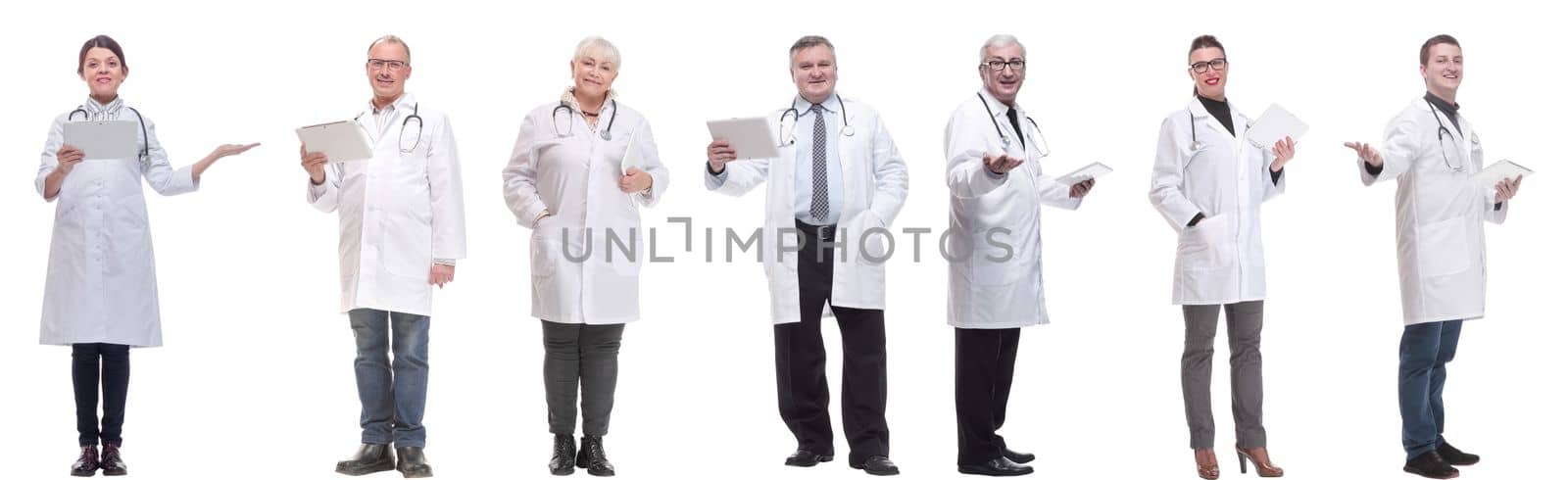 group of doctors with clipboard isolated on white by asdf