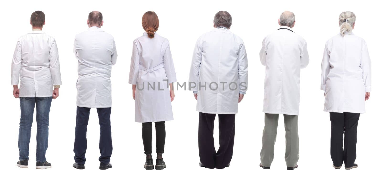 group of doctors in full length isolated on white background